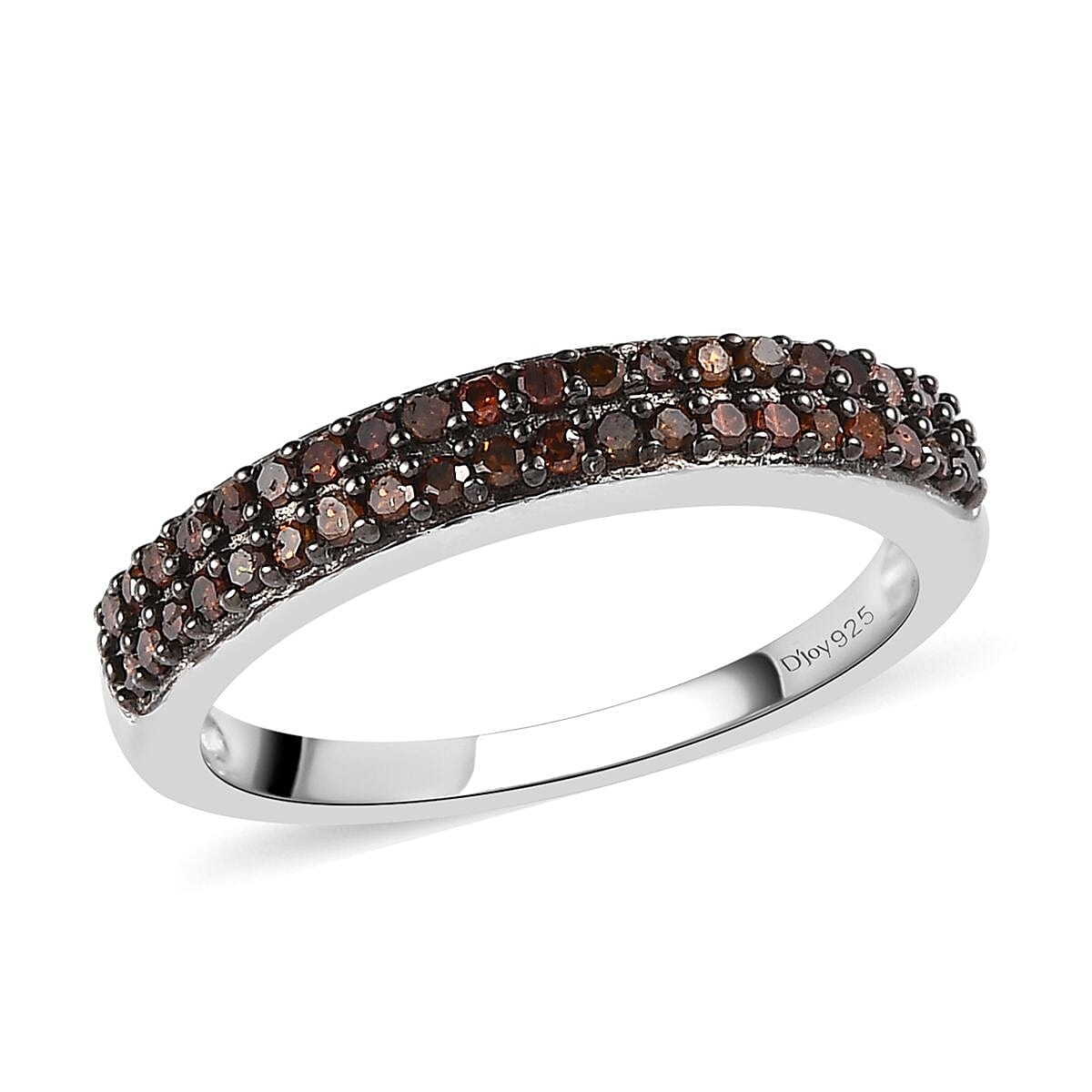 shop lc D'Joy Red Diamond 0.25 ctw Double Row Band Ring in Rhodium Over Sterling Silver