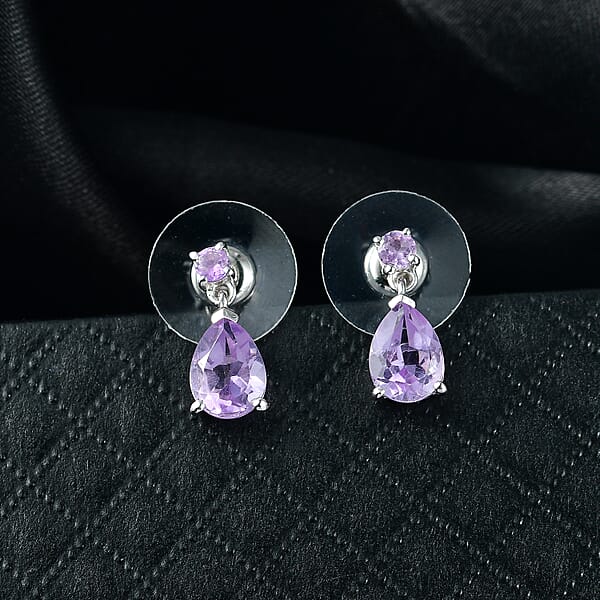 Shop Lc D'Joy Rose De France Amethyst 2.20ctw Stud Earrings In Platinum Over Sterling Silver