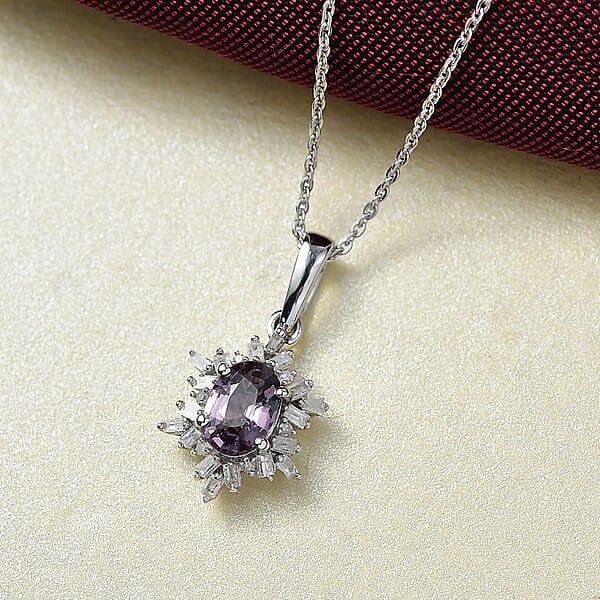 Shop Lc D'Joy Royal Lavender Spinel And Diamond 1.10 Ctw Royal Rays Pendant Necklace In Rhodium Over Sterling Silver 20 Inches
