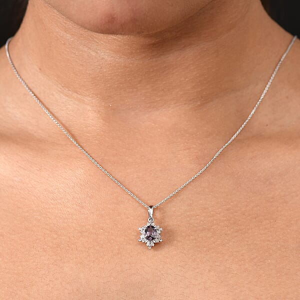 Shop Lc D'Joy Royal Lavender Spinel And Diamond 1.10 Ctw Royal Rays Pendant Necklace In Rhodium Over Sterling Silver 20 Inches