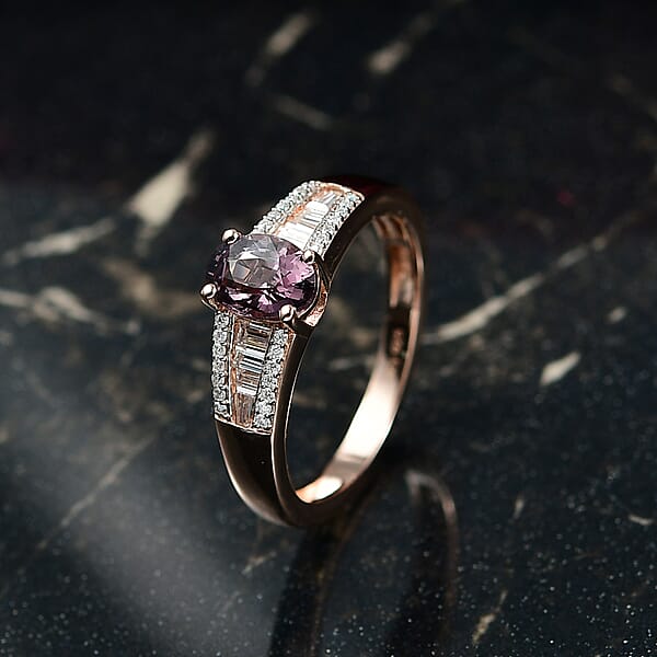 Shop Lc D'Joy Royal Lavender Spinel And Moissanite 1.30 Ctw Cascade Path Ring In 18K Vermeil Rose Gold Over Sterling Silver