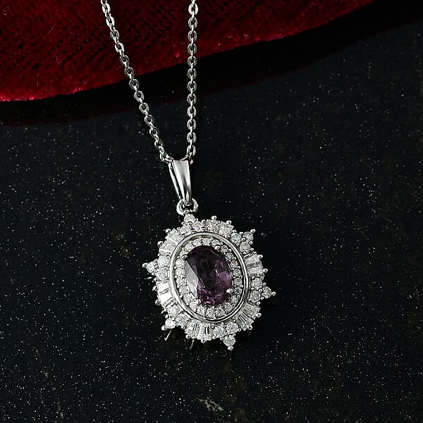 Shop Lc D'Joy Royal Lavender Spinel And Moissanite 1.50 Ctw Regal Spark Pendant Necklace In Rhodium Over Sterling Silver 20 Inches