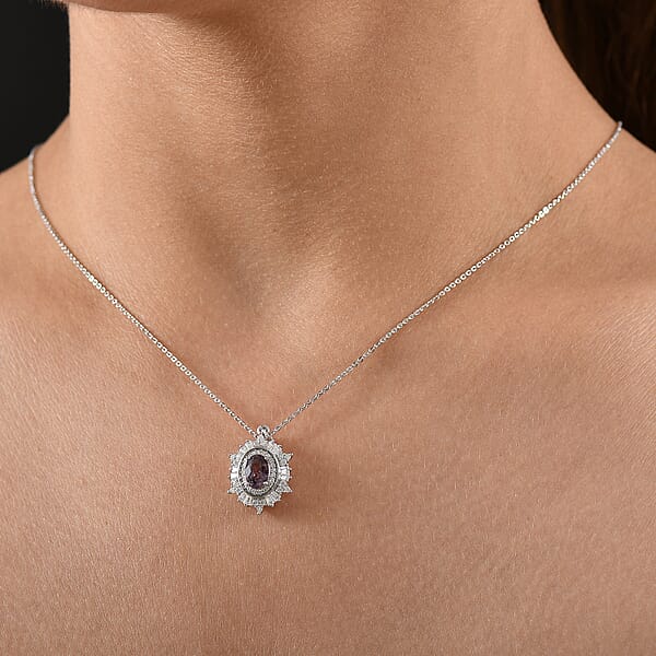 Shop Lc D'Joy Royal Lavender Spinel And Moissanite 1.50 Ctw Regal Spark Pendant Necklace In Rhodium Over Sterling Silver 20 Inches
