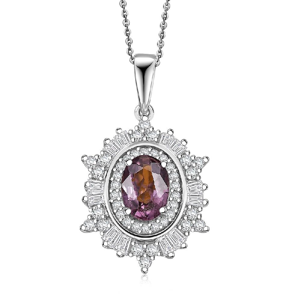 shop lc D'Joy Royal Lavender Spinel and Moissanite 1.50 ctw Regal Spark Pendant Necklace in Rhodium Over Sterling Silver 20 Inches