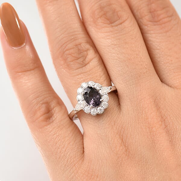 Shop Lc D'Joy Royal Lavender Spinel And Moissanite 2.20 Ctw Floral Ring In Rhodium Over Sterling Silver