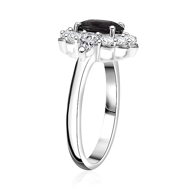 Shop Lc D'Joy Royal Lavender Spinel And Moissanite 2.20 Ctw Floral Ring In Rhodium Over Sterling Silver