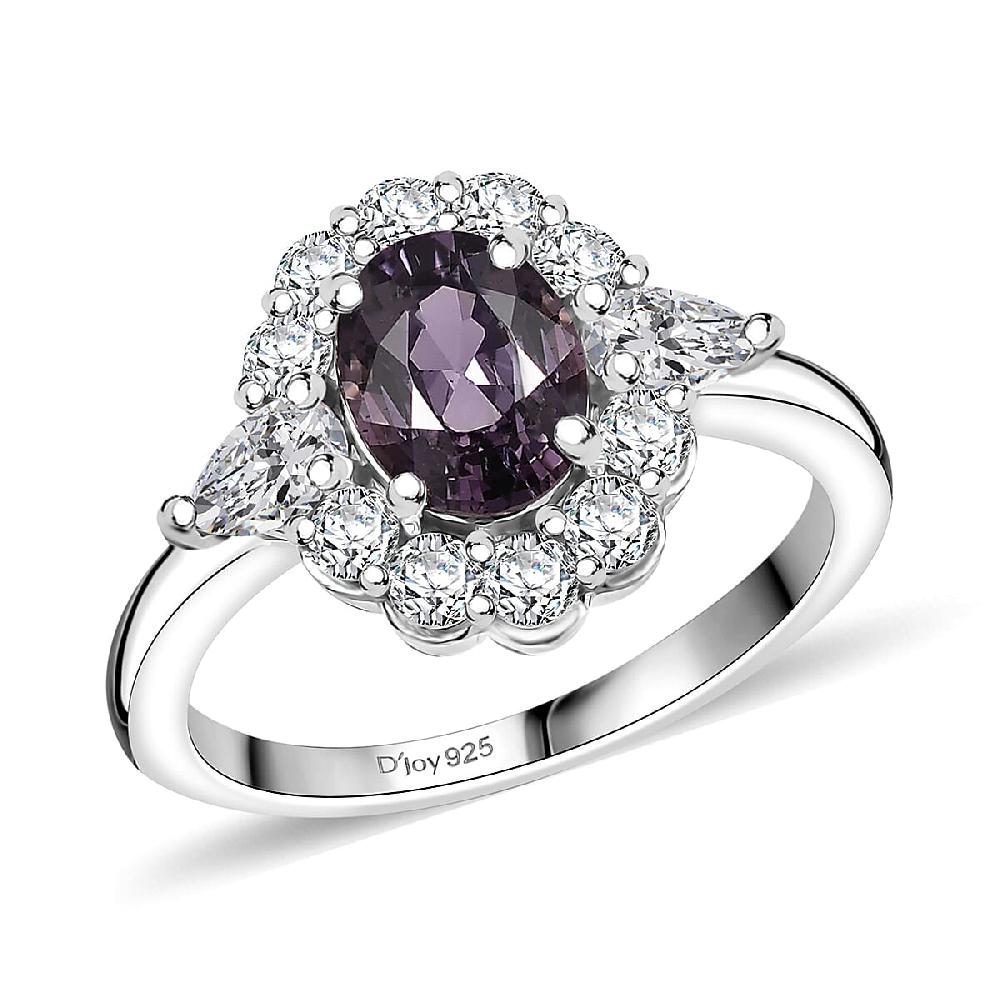 shop lc D'Joy Royal Lavender Spinel and Moissanite 2.20 ctw Floral Ring in Rhodium Over Sterling Silver