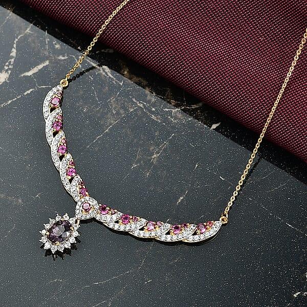 Shop Lc D’Joy Royal Lavender Spinel And Multi Gemstone 3.25 Ctw Cascading Crown Necklace In 18K Vermeil Yellow Gold Over Sterling Silver 18 Inches