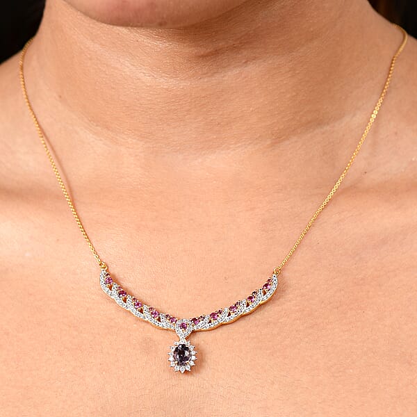 Shop Lc D’Joy Royal Lavender Spinel And Multi Gemstone 3.25 Ctw Cascading Crown Necklace In 18K Vermeil Yellow Gold Over Sterling Silver 18 Inches