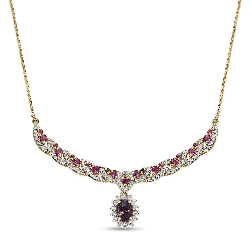 shop lc D’Joy Royal Lavender Spinel and Multi Gemstone 3.25 ctw Cascading Crown Necklace in 18K Vermeil Yellow Gold Over Sterling Silver 18 Inches
