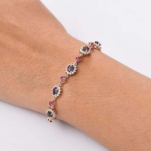 Shop Lc D'Joy Royal Lavender Spinel And Multi Gemstone 5.10 Ctw Toggle Grace Bracelet In 18K Vermeil Rose Gold Over Sterling Silver (6.50-8.0In)