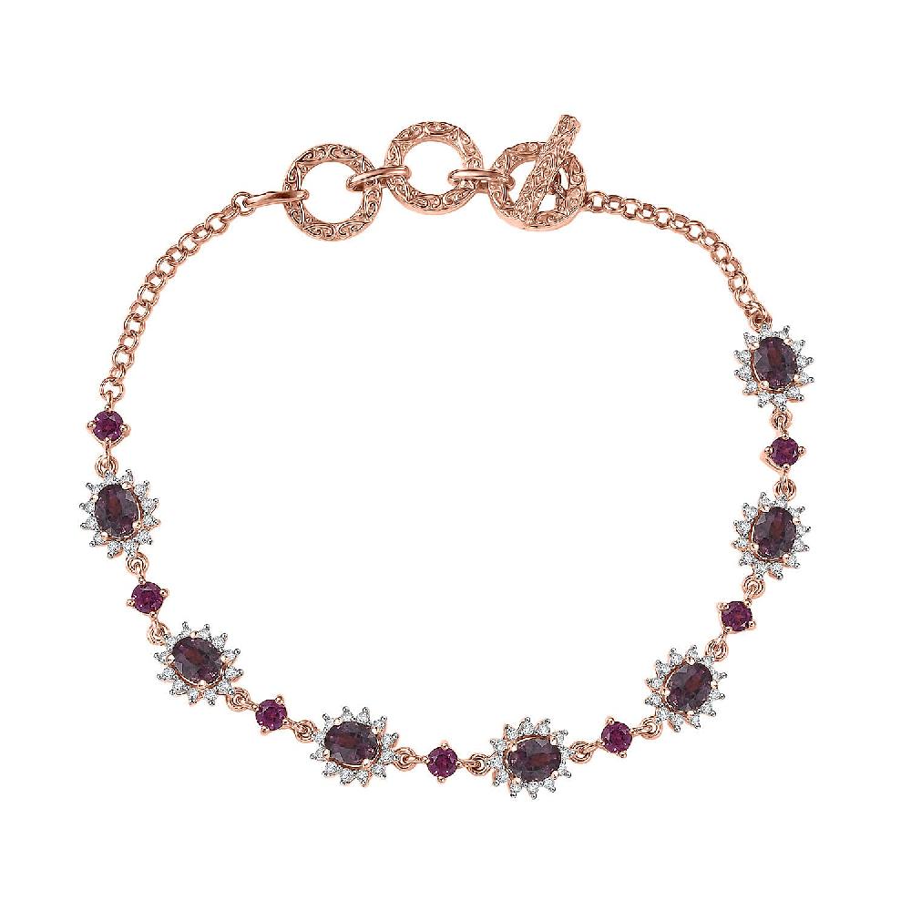 shop lc D'Joy Royal Lavender Spinel and Multi Gemstone 5.10 ctw Toggle Grace Bracelet in 18K Vermeil Rose Gold Over Sterling Silver (6.50-8.0In)