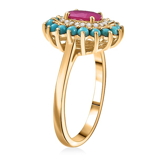 Shop Lc D'Joy Ruby Multi Gemstone Bloom Ring In 18K Vermeil YG Over Sterling Silver 1.80 Ctw