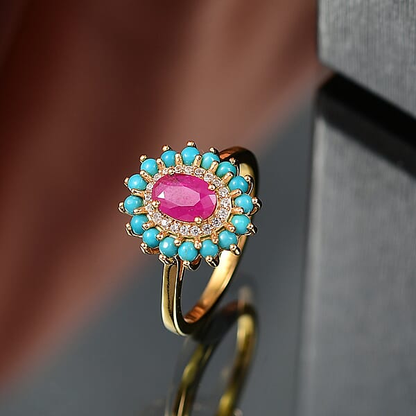 Shop Lc D'Joy Ruby Multi Gemstone Bloom Ring In 18K Vermeil YG Over Sterling Silver 1.80 Ctw