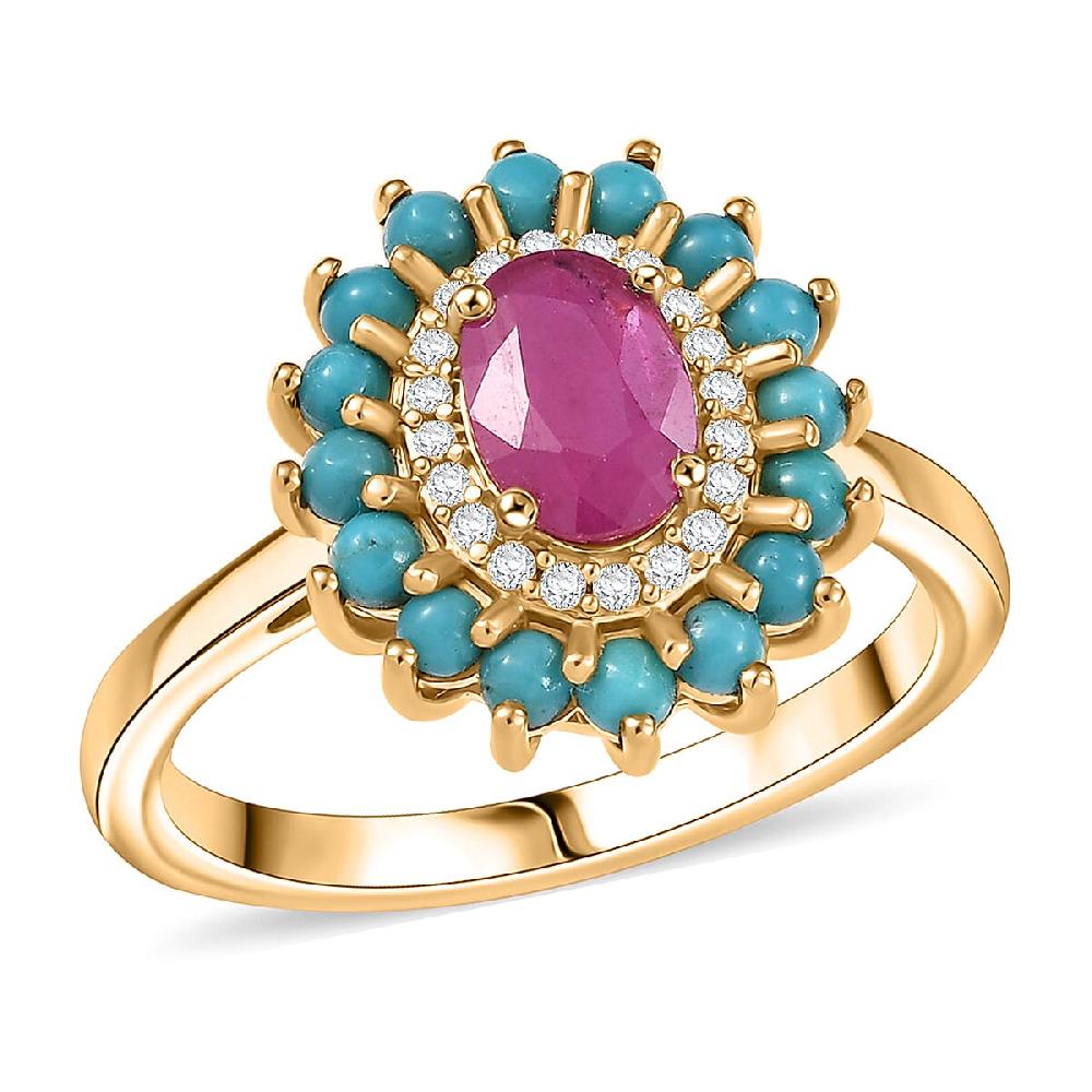 shop lc D'Joy Ruby Multi Gemstone Bloom Ring in 18K Vermeil YG Over Sterling Silver 1.80 ctw
