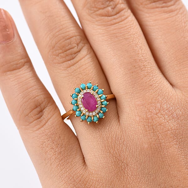 Shop Lc D'Joy Ruby Multi Gemstone Bloom Ring In 18K Vermeil YG Over Sterling Silver 1.80 Ctw