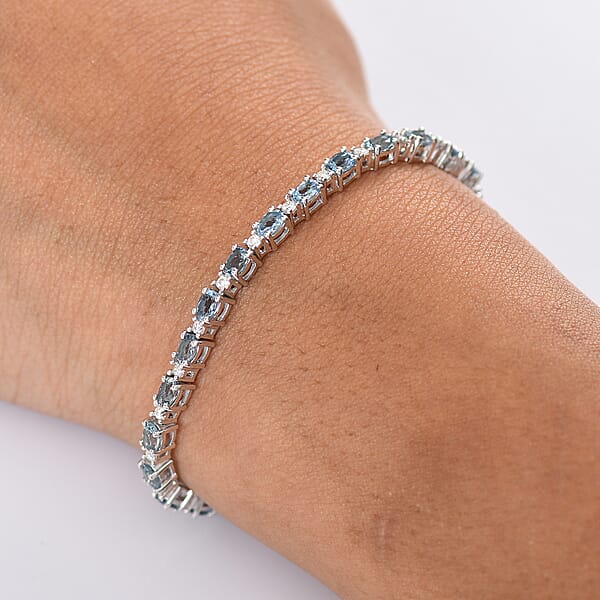 Shop Lc D'Joy Santa Maria Aquamarine And Moissanite 4.90 Ctw Blue Legacy Bracelet In Rhodium Over Sterling Silver (7.25 In)