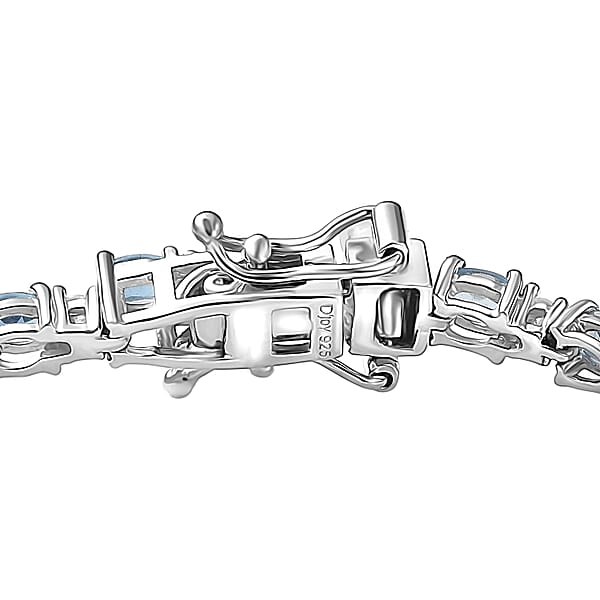 Shop Lc D'Joy Santa Maria Aquamarine And Moissanite 4.90 Ctw Blue Legacy Bracelet In Rhodium Over Sterling Silver (7.25 In)