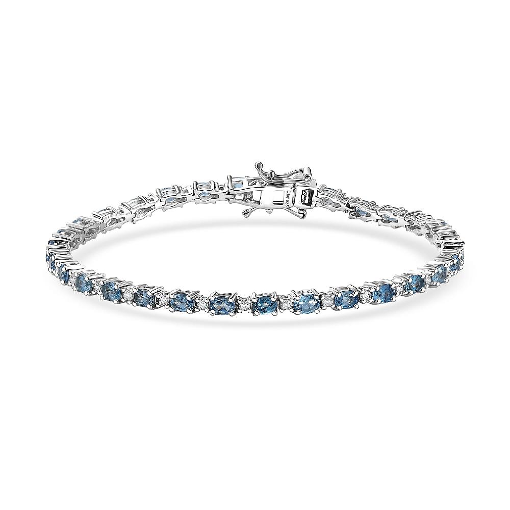 shop lc D'Joy Santa Maria Aquamarine and Moissanite 4.90 ctw Blue Legacy Bracelet in Rhodium Over Sterling Silver (7.25 In)