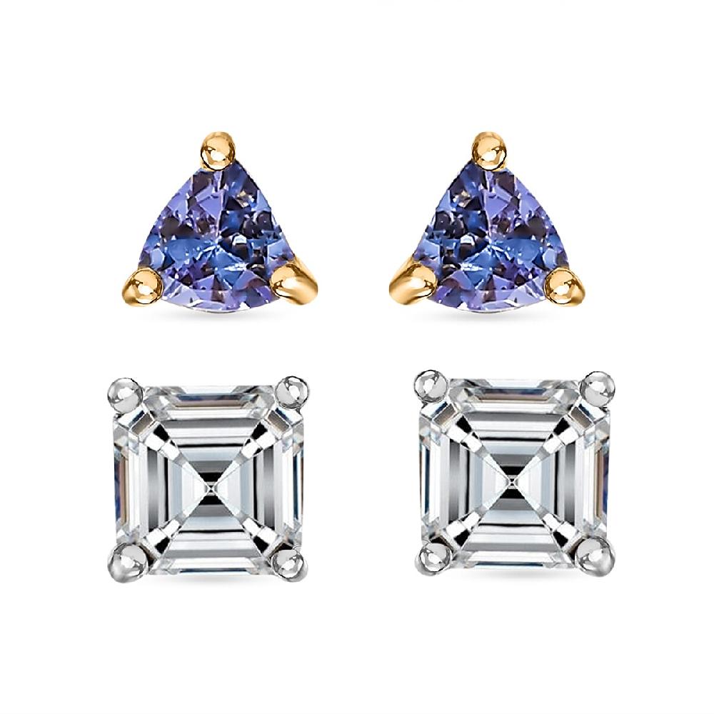 shop lc D'Joy Set of 2 Moissanite and Tanzanite 1.80 ctw Earrings in 18K Vermeil YG and Rhodium Over Sterling Silver