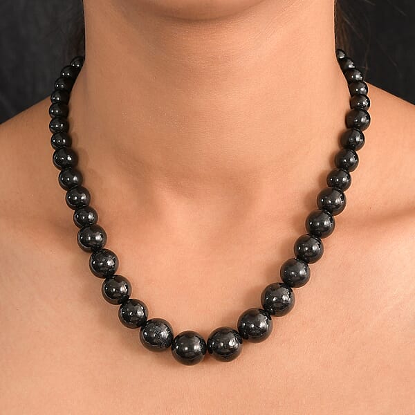 Shop Lc D'Joy Shungite Beaded Necklace In Rhodium Over Sterling Silver 300.00 Ctw (18 Inches)