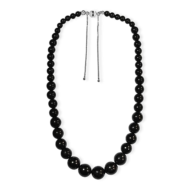 Shop Lc D'Joy Shungite Beaded Necklace In Rhodium Over Sterling Silver 300.00 Ctw (18 Inches)
