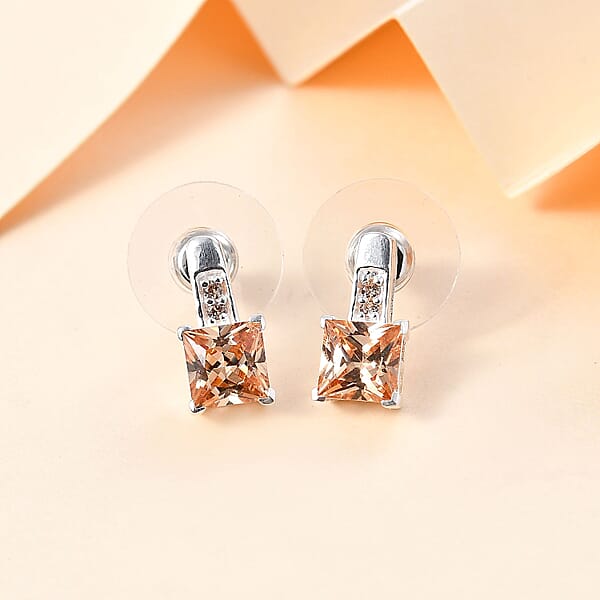 Shop Lc D'Joy Simulated Champagne Diamond 3.80 Ctw Earrings In Sterling Silver