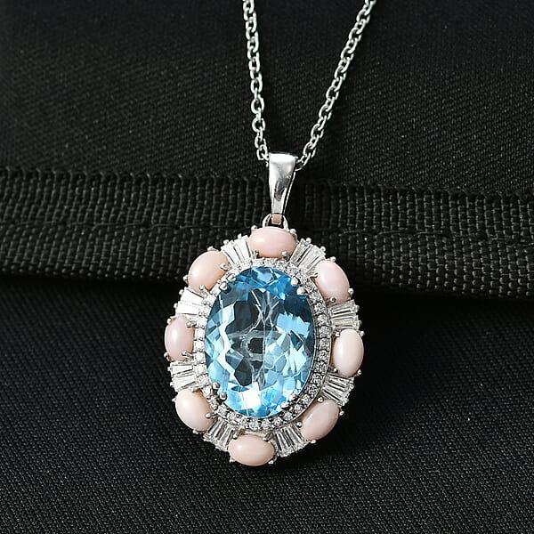 Shop Lc D'Joy Sky Blue Topaz And Multi Gemstone 13.15 Ctw Sky Night Pendant Necklace In Rhodium Over Sterling Silver 20 Inches