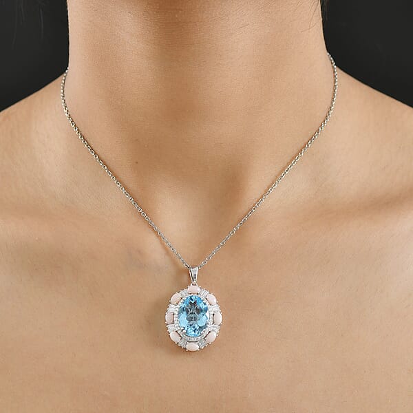 Shop Lc D'Joy Sky Blue Topaz And Multi Gemstone 13.15 Ctw Sky Night Pendant Necklace In Rhodium Over Sterling Silver 20 Inches