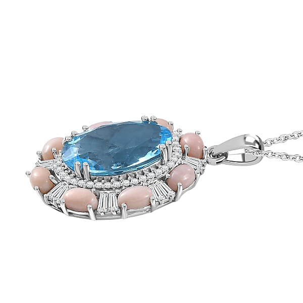 Shop Lc D'Joy Sky Blue Topaz And Multi Gemstone 13.15 Ctw Sky Night Pendant Necklace In Rhodium Over Sterling Silver 20 Inches