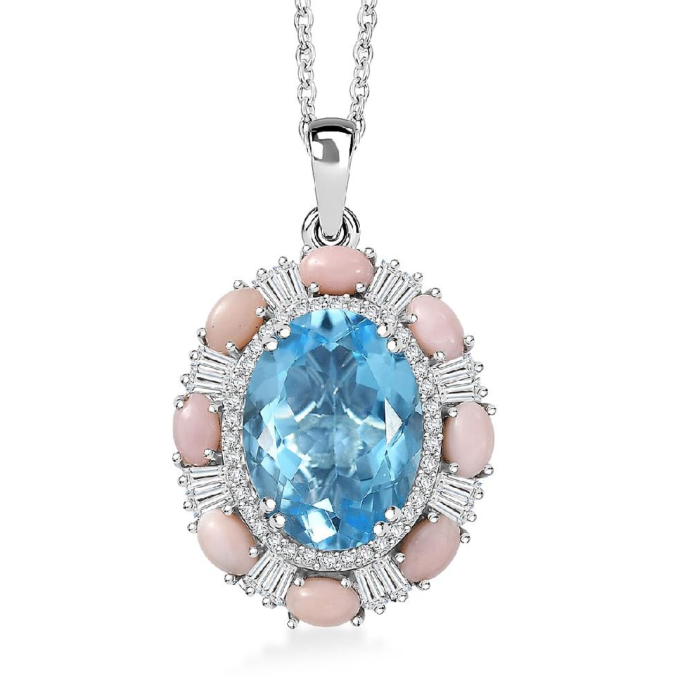 shop lc D'Joy Sky Blue Topaz and Multi Gemstone 13.15 ctw Sky Night Pendant Necklace in Rhodium Over Sterling Silver 20 Inches