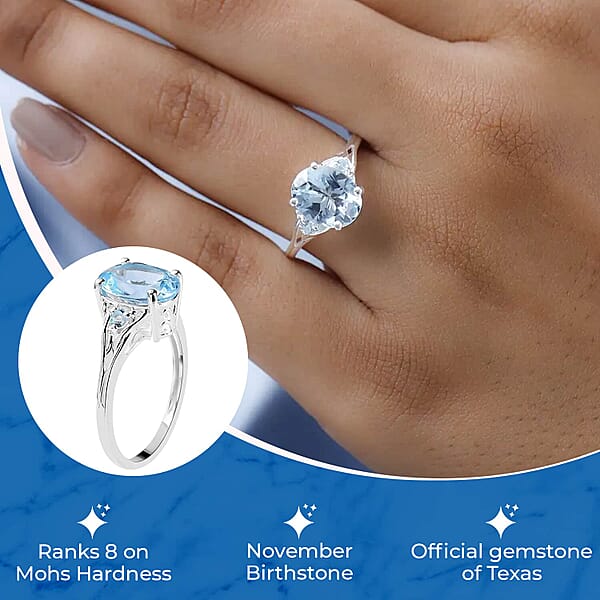 Shop Lc D'Joy Sky Blue Topaz Ring In Sterling Silver Three Stone Ring For Women Silver Ring 3.10 Ctw