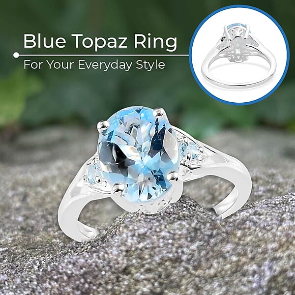 Shop Lc D'Joy Sky Blue Topaz Ring In Sterling Silver Three Stone Ring For Women Silver Ring 3.10 Ctw