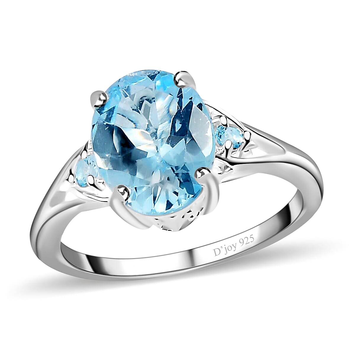 shop lc D'Joy Sky Blue Topaz Ring In Sterling Silver Three Stone Ring For Women Silver Ring 3.10 ctw