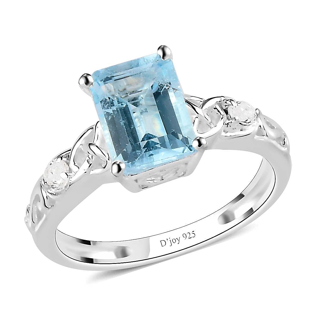 shop lc D'Joy Sky Blue Topaz White Topaz Ring in Sterling Silver 1.90 ctw