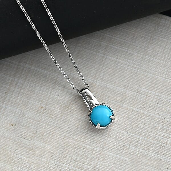 Shop Lc D'Joy Sleeping Beauty Turquoise 1.10 Ctw Solitaire Pendant Necklace In Platinum Over Sterling Silver 20 Inches