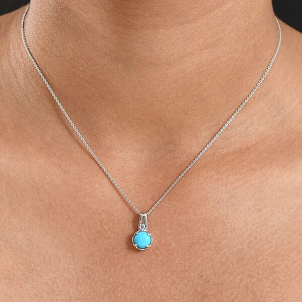 Shop Lc D'Joy Sleeping Beauty Turquoise 1.10 Ctw Solitaire Pendant Necklace In Platinum Over Sterling Silver 20 Inches