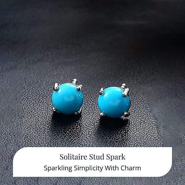 Shop Lc D'Joy Sleeping Beauty Turquoise 1.10 Ctw Solitaire Stud Earrings In Rhodium Over Sterling Silver