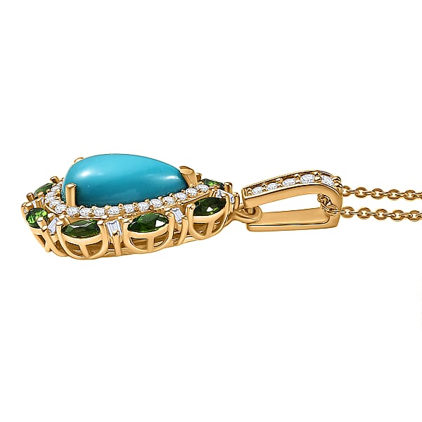 Shop Lc D’Joy Sleeping Beauty Turquoise And Multi Gemstone 4.00 Ctw Sunburst Halo Pendant Necklace In 18K Vermeil Yellow Gold Over Sterling Silver 20 Inches