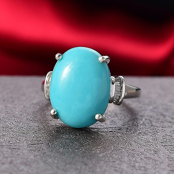 Shop Lc D'Joy Sleeping Beauty Turquoise Diamond Ring In Rhodium Over Sterling Silver 7.20 Ctw