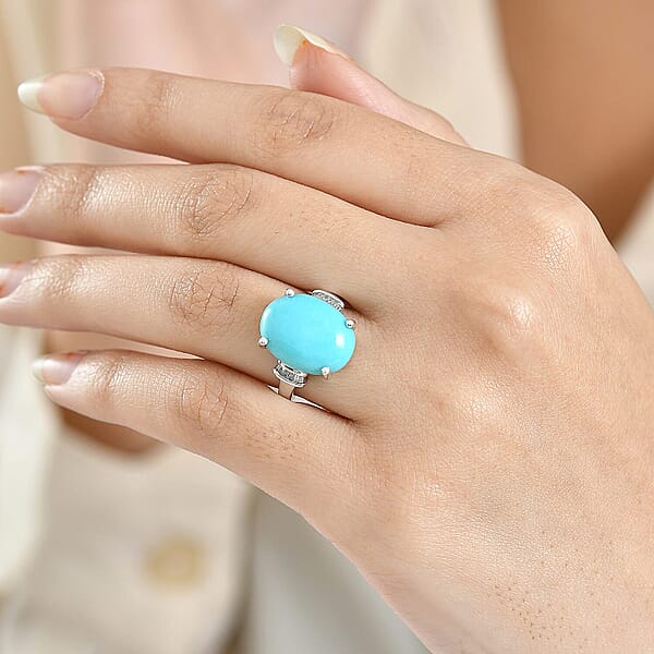 Shop Lc D'Joy Sleeping Beauty Turquoise Diamond Ring In Rhodium Over Sterling Silver 7.20 Ctw