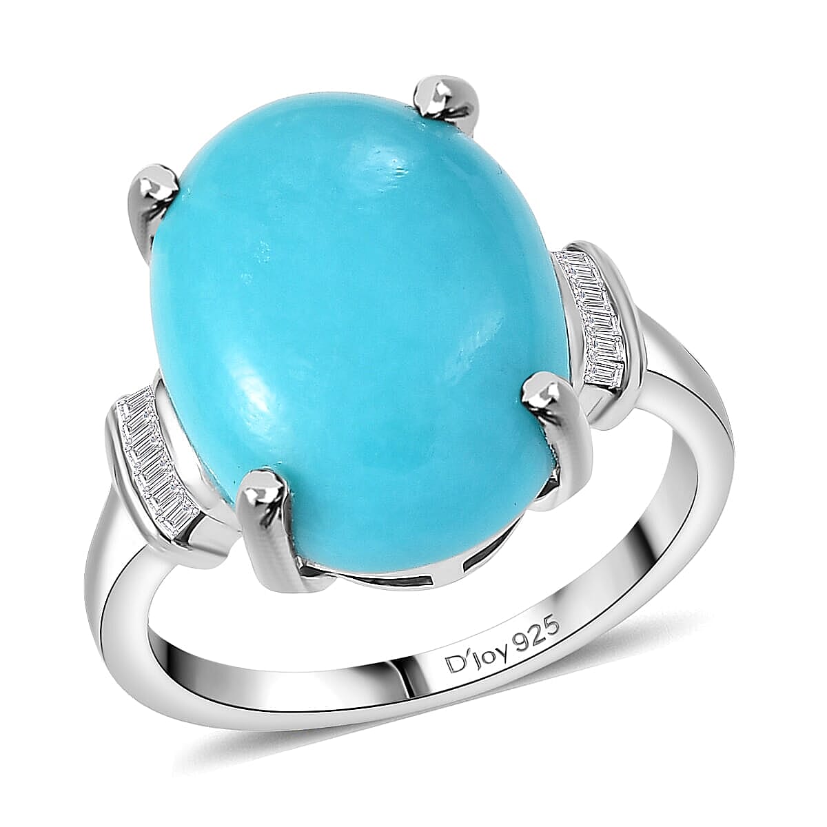 shop lc D'Joy Sleeping Beauty Turquoise Diamond Ring in Rhodium Over Sterling Silver 7.20 ctw