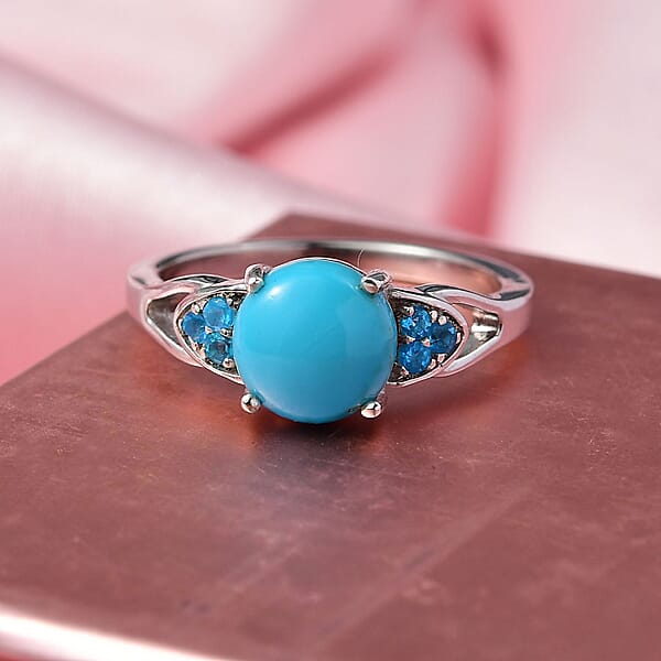 Shop Lc D'Joy Sleeping Beauty Turquoise Malgache Neon Apatite Ring In Platinum Over Sterling Silver 2.00 Ctw