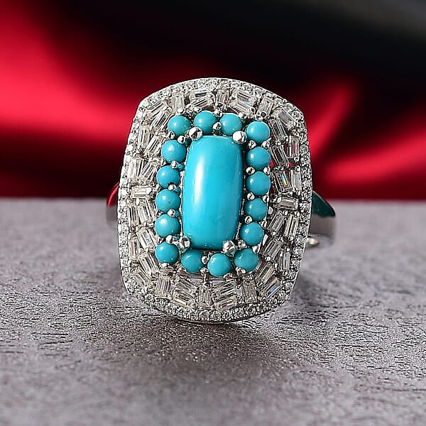 Shop Lc D'Joy Sleeping Beauty Turquoise Moissanite Empress Ring In Rhodium Over Sterling Silver 3.25 Ctw