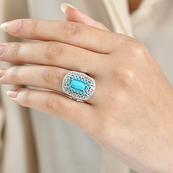 Shop Lc D'Joy Sleeping Beauty Turquoise Moissanite Empress Ring In Rhodium Over Sterling Silver 3.25 Ctw