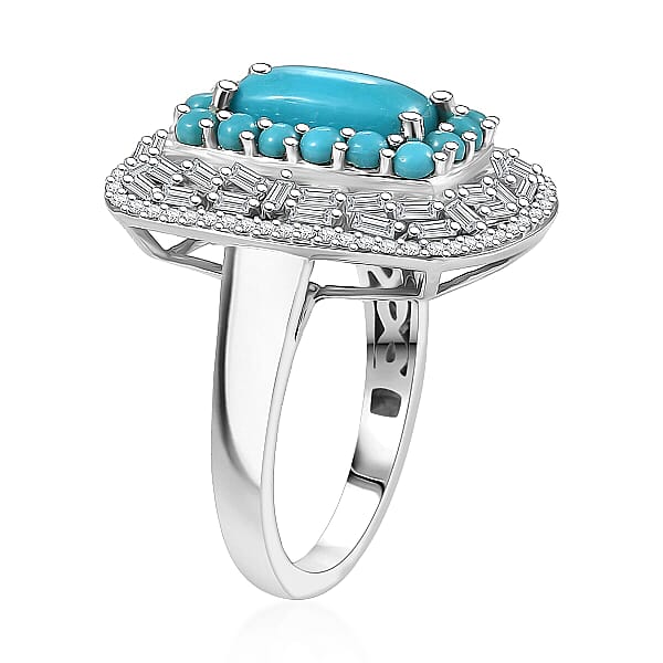 Shop Lc D'Joy Sleeping Beauty Turquoise Moissanite Empress Ring In Rhodium Over Sterling Silver 3.25 Ctw