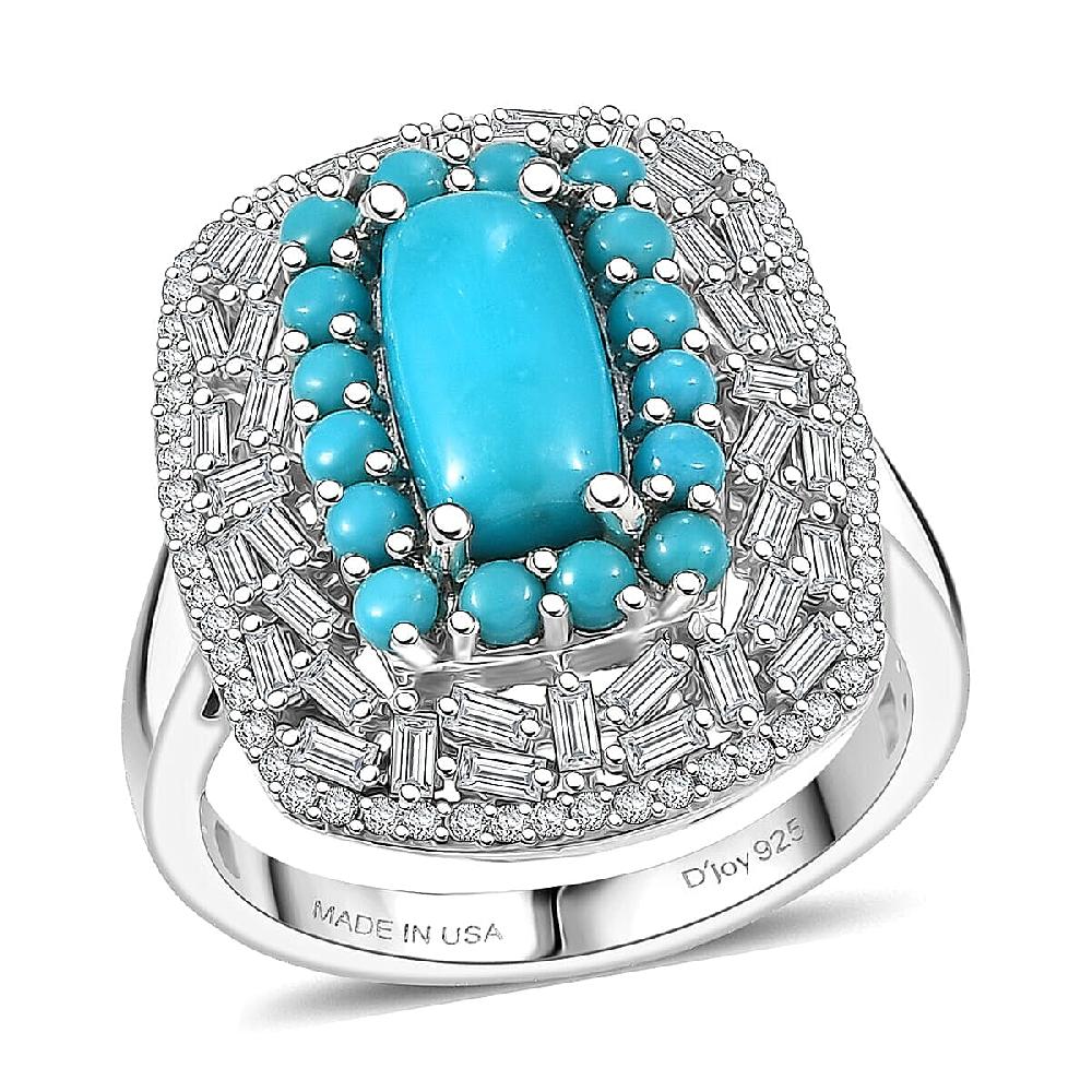 shop lc D'Joy Sleeping Beauty Turquoise Moissanite Empress Ring in Rhodium Over Sterling Silver 3.25 ctw