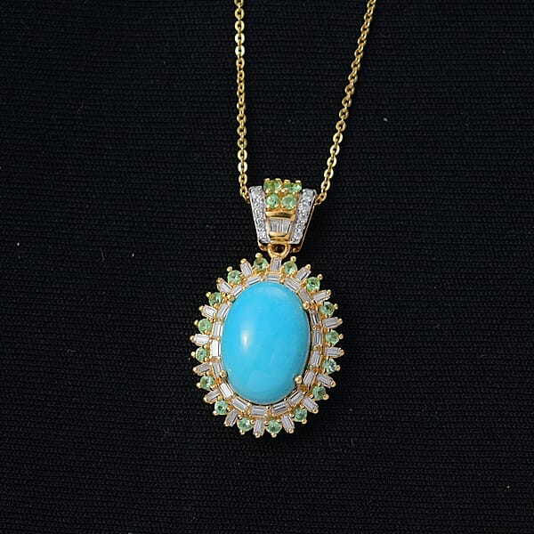 Shop Lc D'Joy Sleeping Beauty Turquoise Multi Gemstone Pendant Necklace In 18K Vermeil YG Over Sterling Silver 6.50 Ctw (20 Inches)