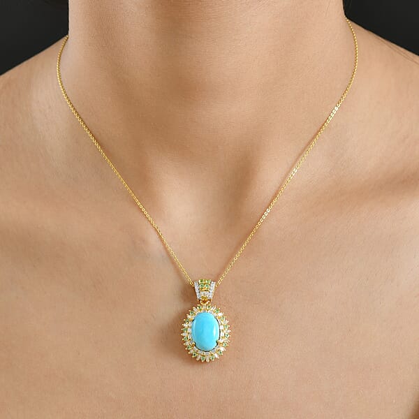 Shop Lc D'Joy Sleeping Beauty Turquoise Multi Gemstone Pendant Necklace In 18K Vermeil YG Over Sterling Silver 6.50 Ctw (20 Inches)