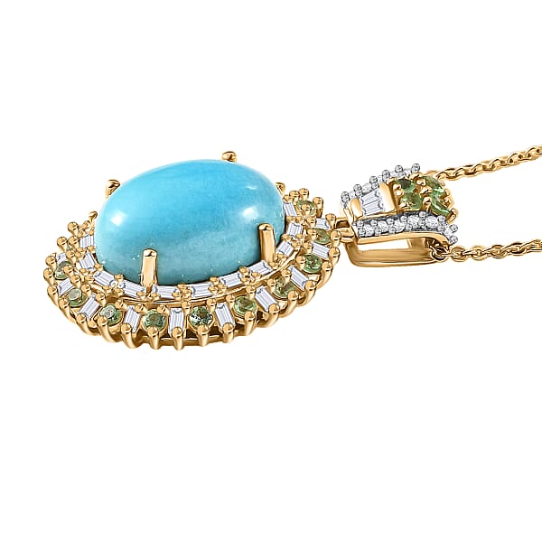 Shop Lc D'Joy Sleeping Beauty Turquoise Multi Gemstone Pendant Necklace In 18K Vermeil YG Over Sterling Silver 6.50 Ctw (20 Inches)